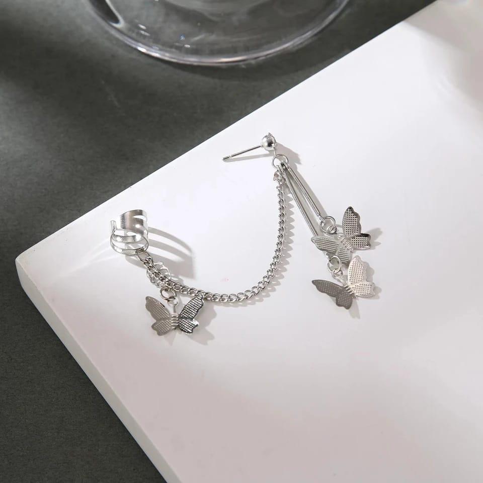 Elegant Butterfly Ear Cuff Earrings β Trendy Chain Style for Girls