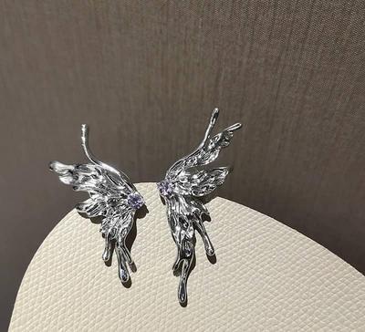 Silver Butterfly Rhinestone Earrings – Korean Fairycore Studs for Girls