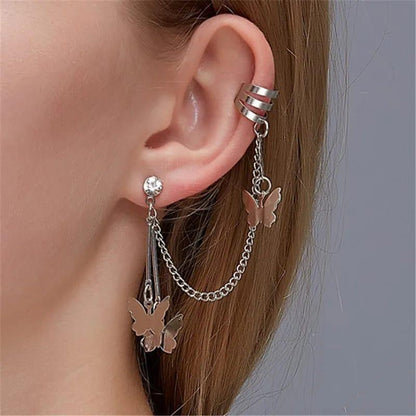 Elegant Butterfly Ear Cuff Earrings – Trendy Chain Style for Girls