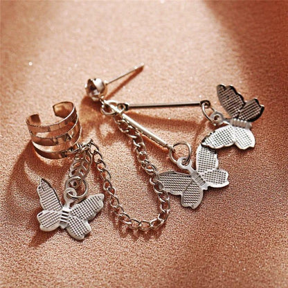 Elegant Butterfly Ear Cuff Earrings – Trendy Chain Style for Girls