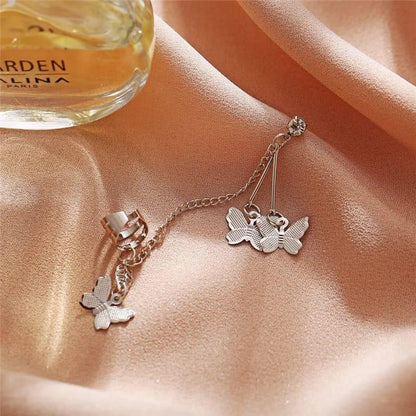 Elegant Butterfly Ear Cuff Earrings – Trendy Chain Style for Girls