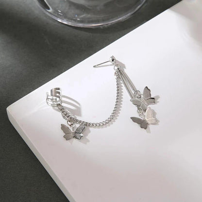 Elegant Butterfly Ear Cuff Earrings – Trendy Chain Style for Girls