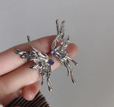 Silver Butterfly Rhinestone Earrings – Korean Fairycore Studs for Girls