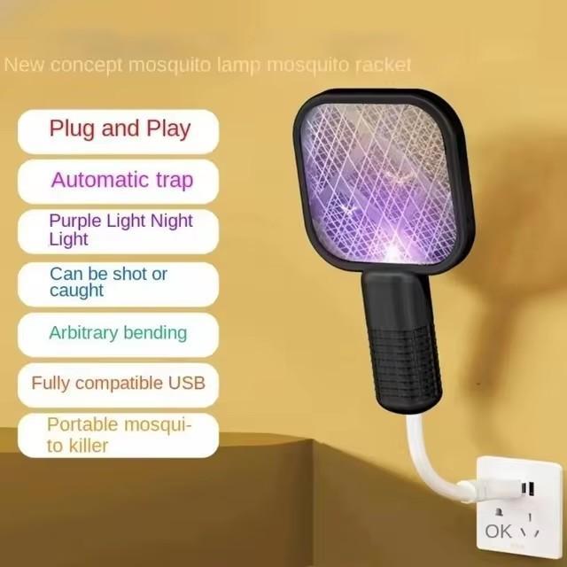 USB Rechargeable Mosquito Racket with LED Light – Electric Bug Zapper Safe Home Use Pakistan - Smart Hud